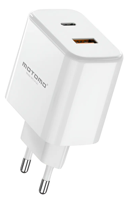 CARGADOR CERTIFICADO MOTOMO DOBLE PUERTO 25W CARGA RAPIDA