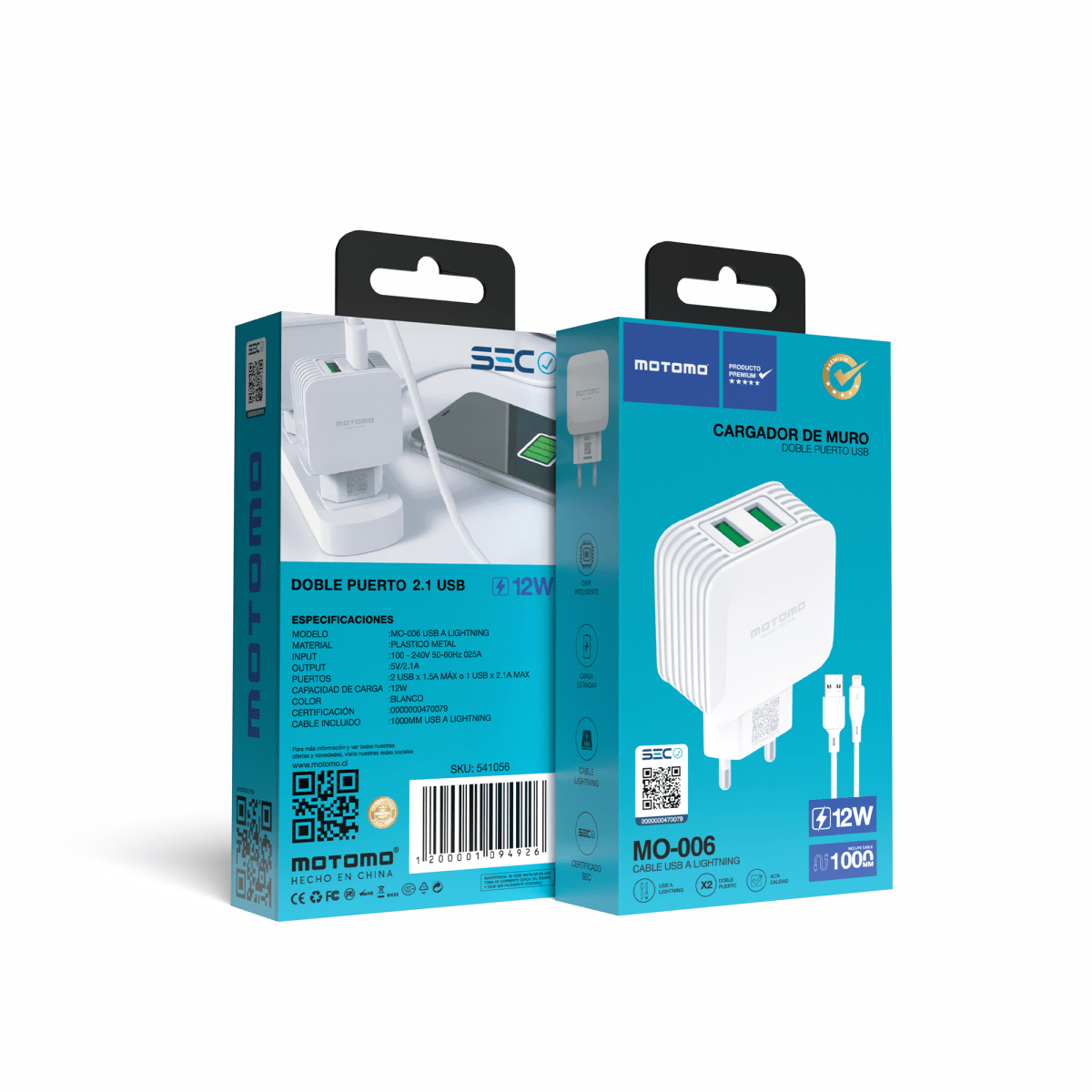 Cargador de Pared MO-006 Con Cable Lighting CERTIFICADO