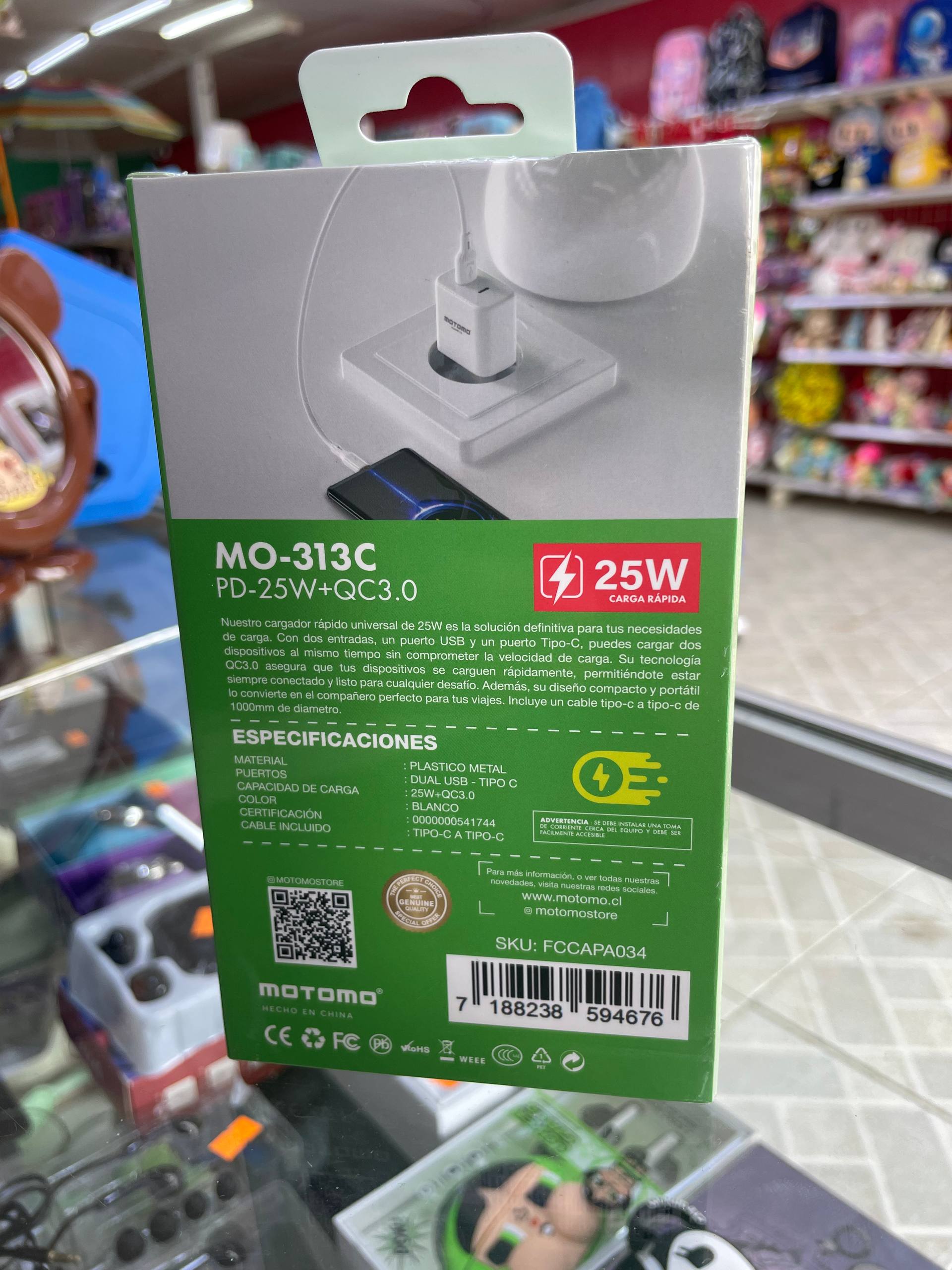 CARGADOR CERTIFICADO MOTOMO DOBLE PUERTO 25W CARGA RAPIDA