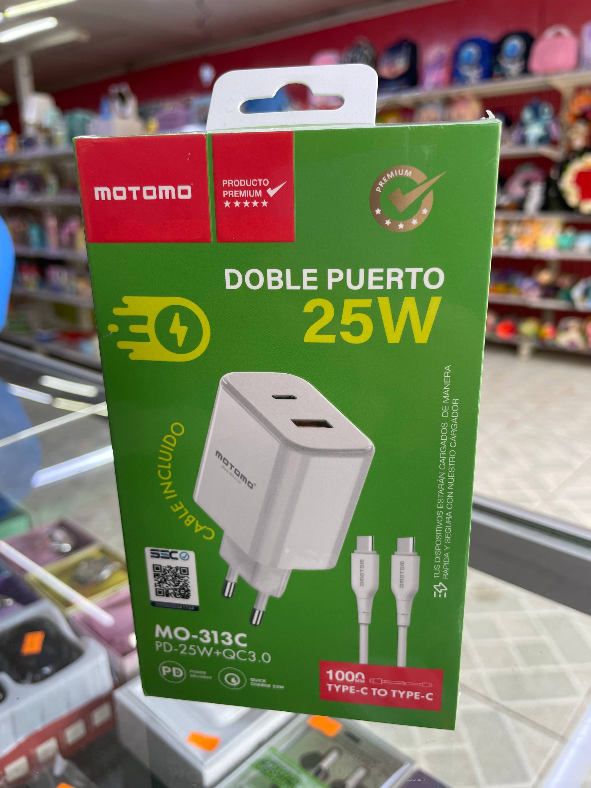 CARGADOR CERTIFICADO MOTOMO DOBLE PUERTO 25W CARGA RAPIDA